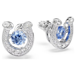 Symbolica stud earrings Round cut, Pavé, Horse shoe, Blue, Rhodium plated